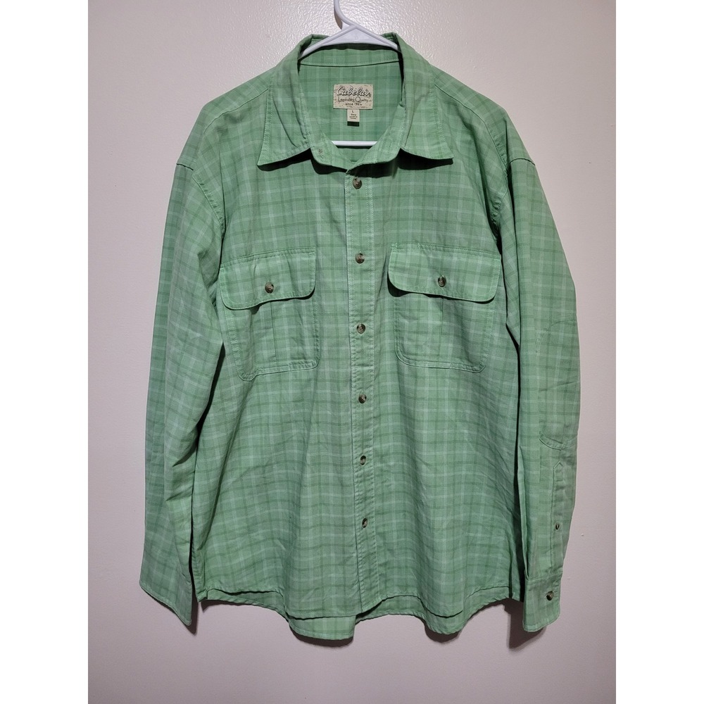 Cabela's Button Down Shirt Mens Large Lβ Green Plaid Long Sleeve